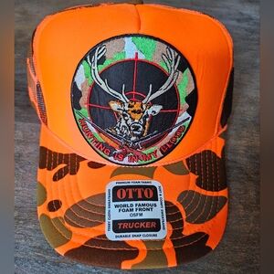 NWT OTTO Neon Orange Camo Trucker Hat With Deer Rifle Patch